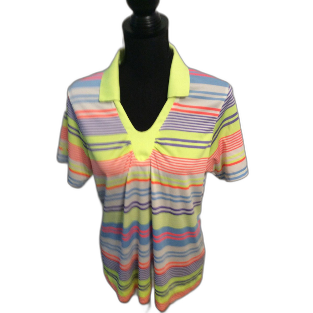 Antigua Desert Dry womens golf Polo Bright Striped Size XL V Neck
